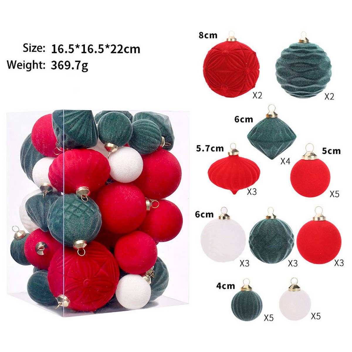 ACCITY - Wholesale Ornament Set - Deluxe Flocked Christmas Ball Ornament Set_CWMM99170