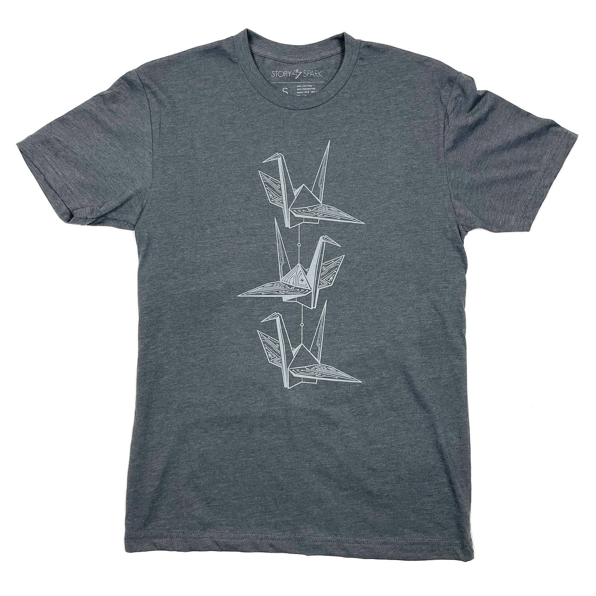 STORY SPARK - Wholesale Screen Printed T-Shirt - Unisex - TECH-GAMI - Techy Origami Cranes Graphic T-shirt2