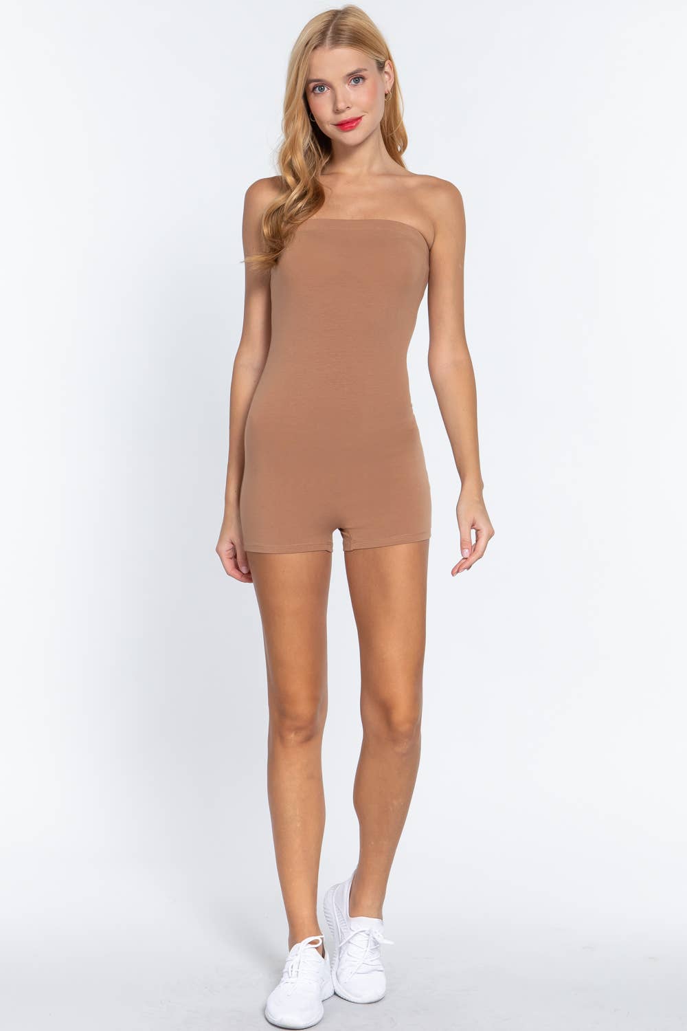 Active Basic | Active USA - Vendita all'ingrosso Tutina - Donna - Pagliaccetto in cotone spandex con tubo Bodycon senza spalline7