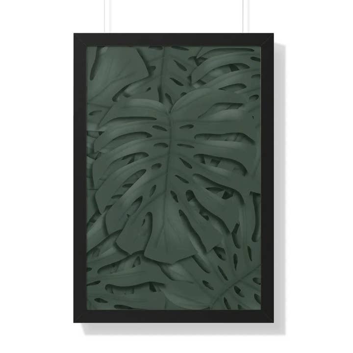 Monstera Framed Print The Potted Pixel 16x20 Matte Finish Green Leaf Poster With Acrylic Cover Frame for wholesale by The Potted Pixel
