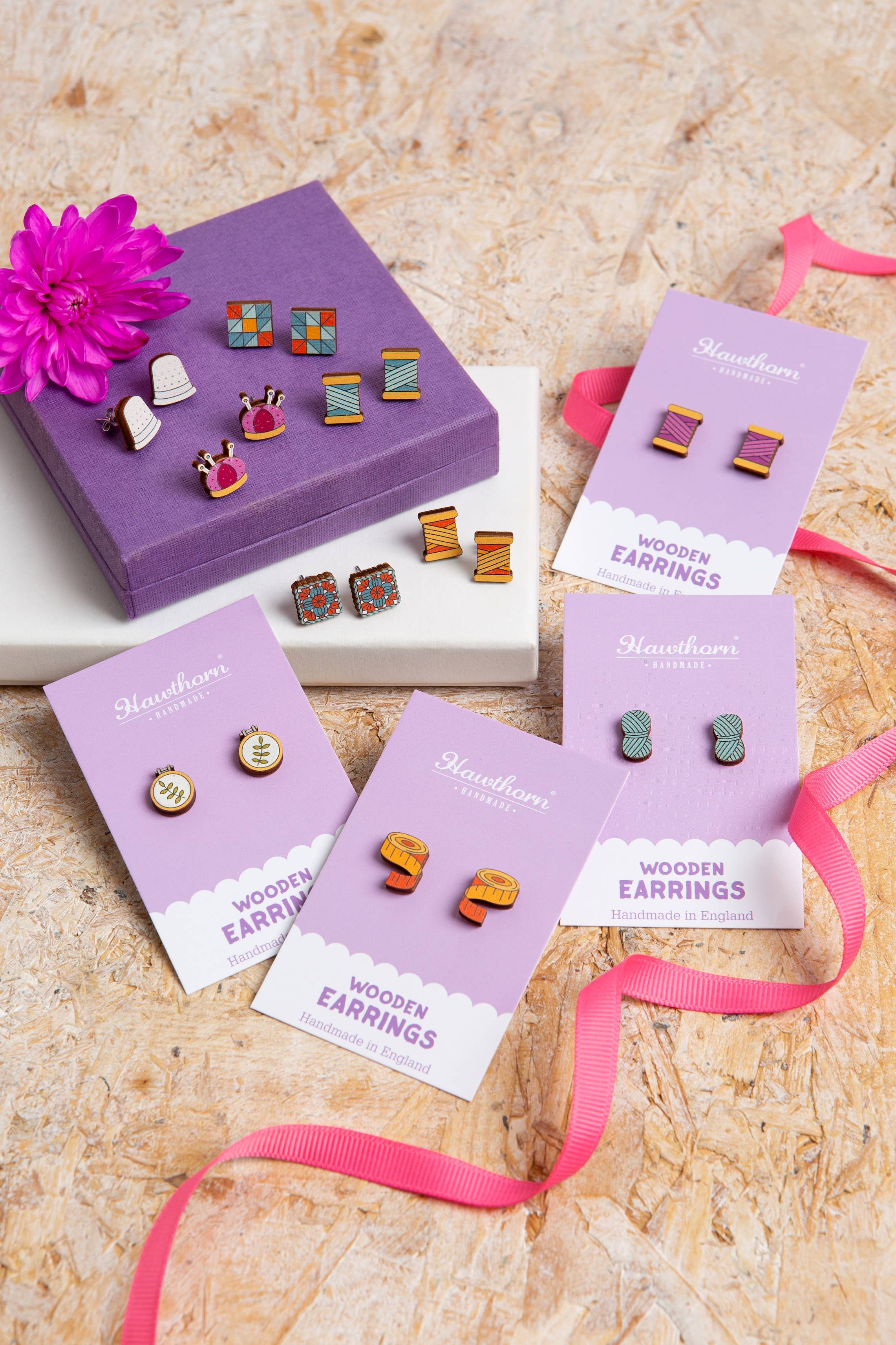 Hawthorn Handmade (US Duties Paid) - Wholesale Stud/Post Earrings - Embroidery Hoop Wooden Earrings - Craft Jewellery4