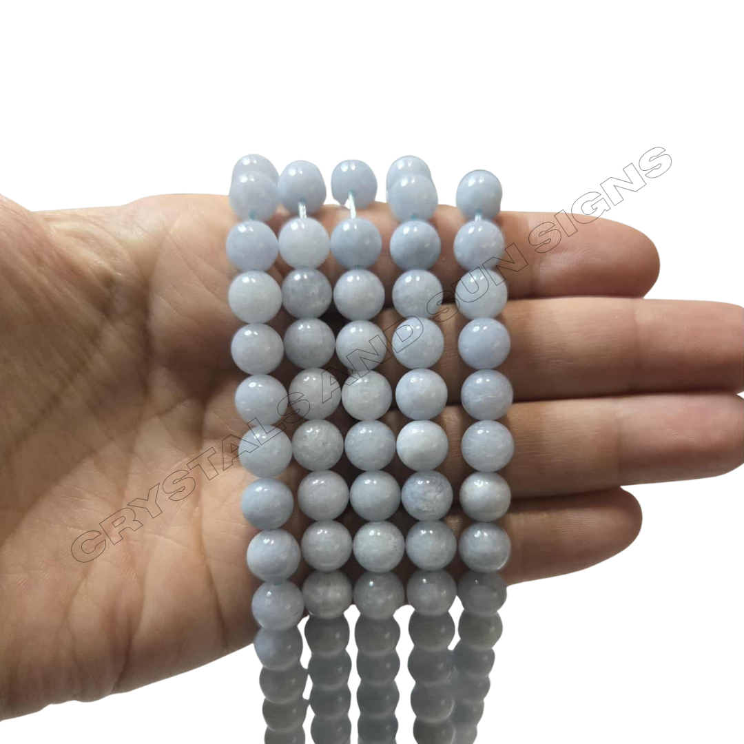 Crystals and Sun Signs - Vente Perle - Perles de pierre précieuse en calcédoine bleue | Rond inspiré de l'aigue-marine3