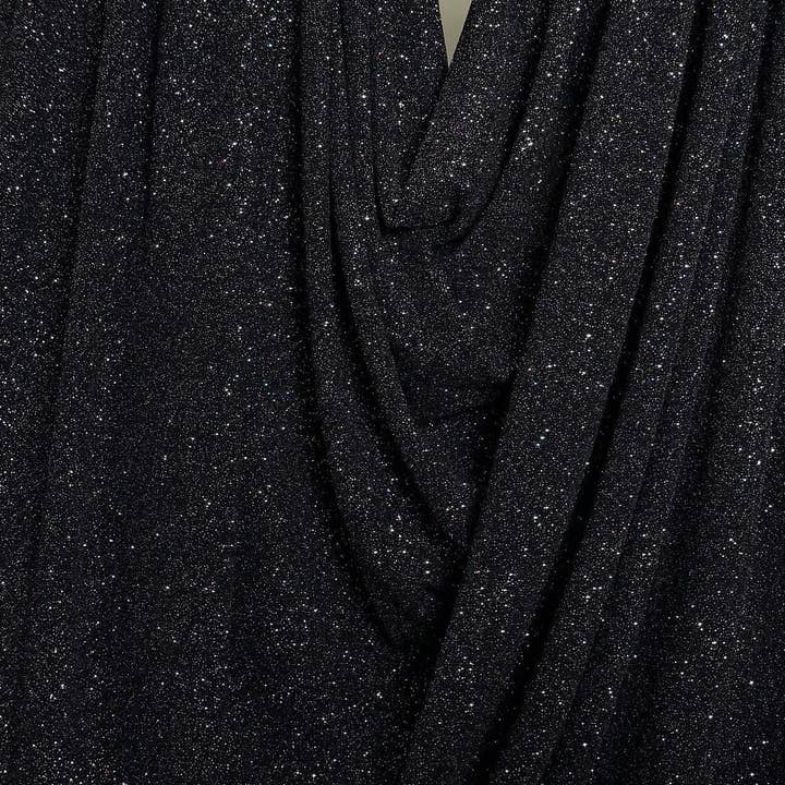 Luksuriøst 4-vejs strækbart sort Lurex-glitterstof, Shimmer Sparkle by Yard til kjole, baggrund, gardiner Sort glitter festkjolemateriale for engroshandel hos GalaTextile
