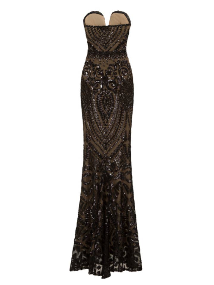 Nazz Collection Clothing Ltd - Wholesale Gown - Women's - Kenza Black Luxe Sweetheart Plunge Sequin Embellished Fishta
