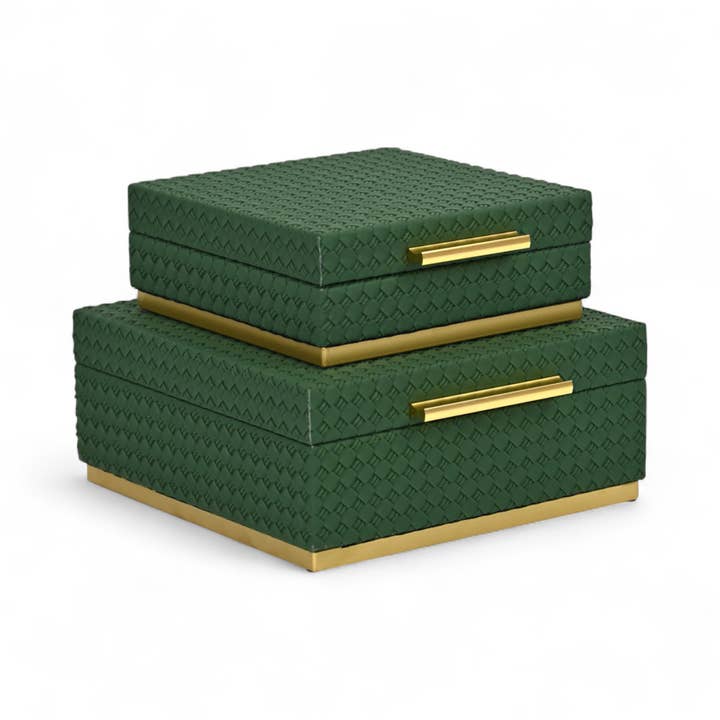 Cheungs Home Decor - Wholesale Decorative Box - Double Weave Pattern Square Box Set with Gold Hardware9