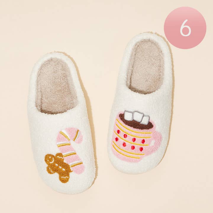 Wona Trading, Inc. - Wholesale Slippers - Women's - 6Pairs - Gingerbread Man and Hot Chocolate Home Slippers