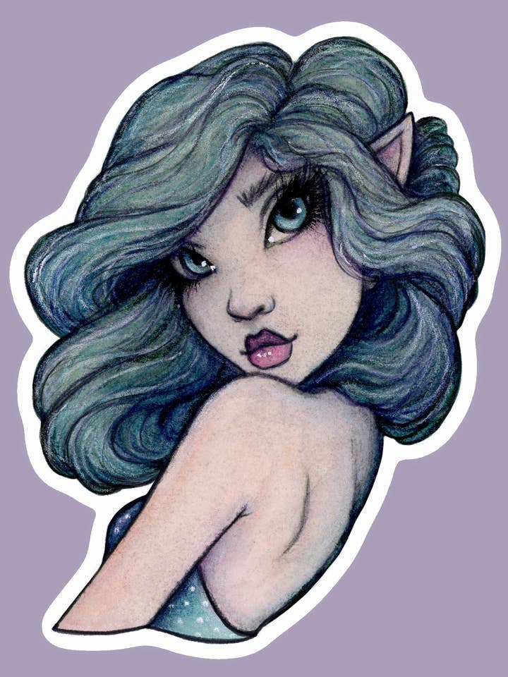 Genert blå havfrue klistermærke for engroshandel hos Faeries of Glittering Glen