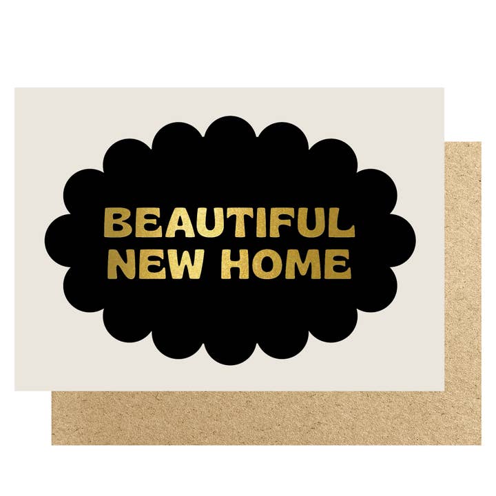 Beautiful New Home black & gold oval scallop card for wholesale by Lucky Ink
