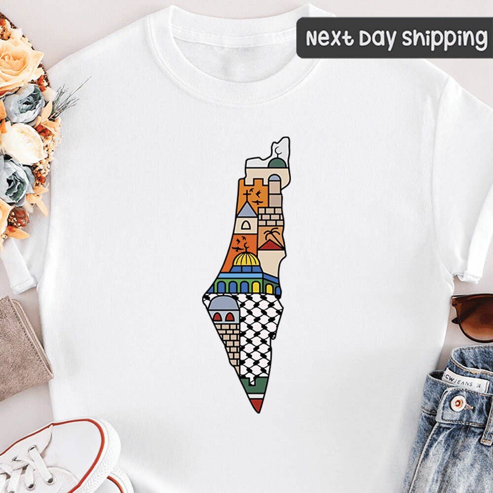 CVH DREAMY LTD – wholesale T-shirt (graphic) – women's – Palestine Map Flag T-Shirt, Stand With Palestine Shirt0