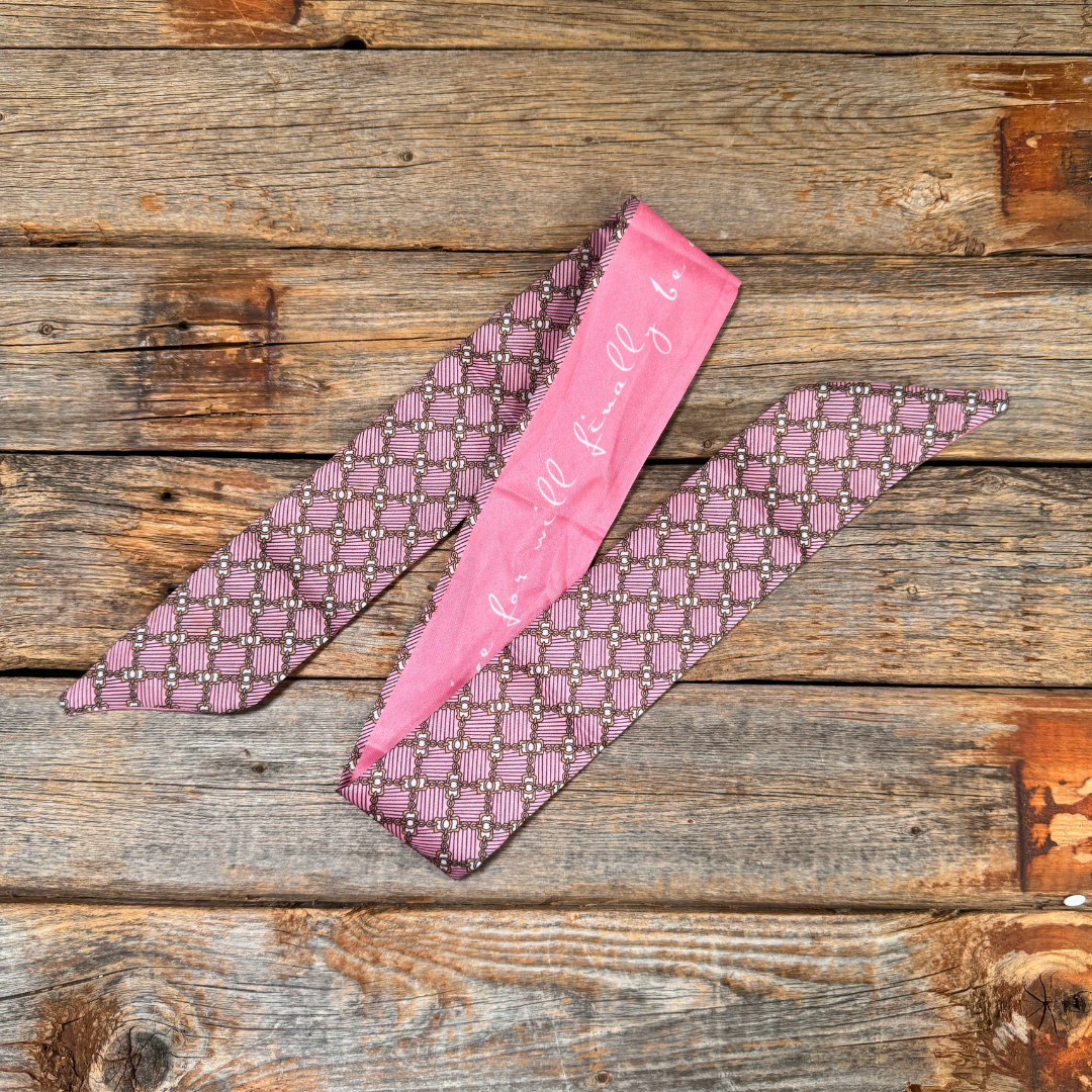 Rodeo Drive - Wholesale Scarf - Unisex - Pink and Gold Western Skinny Mini Wild Rag Scarf / Cowgirl Necktie #TW1333