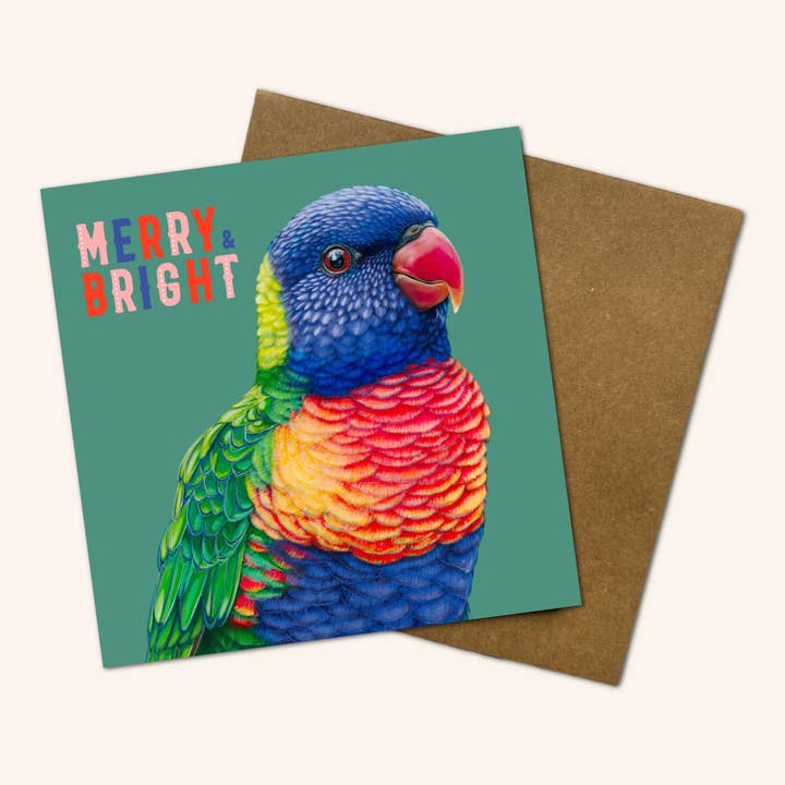 Jess Hutchison Art - Wholesale Christmas card - Rupert the Rainbow Lorikeet Christmas Card