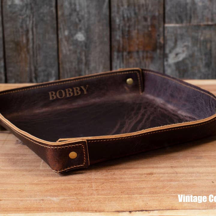 Lifetime Leather Co - Wholesale Decorative Tray - Leather Valet Tray - San Tan Series Double