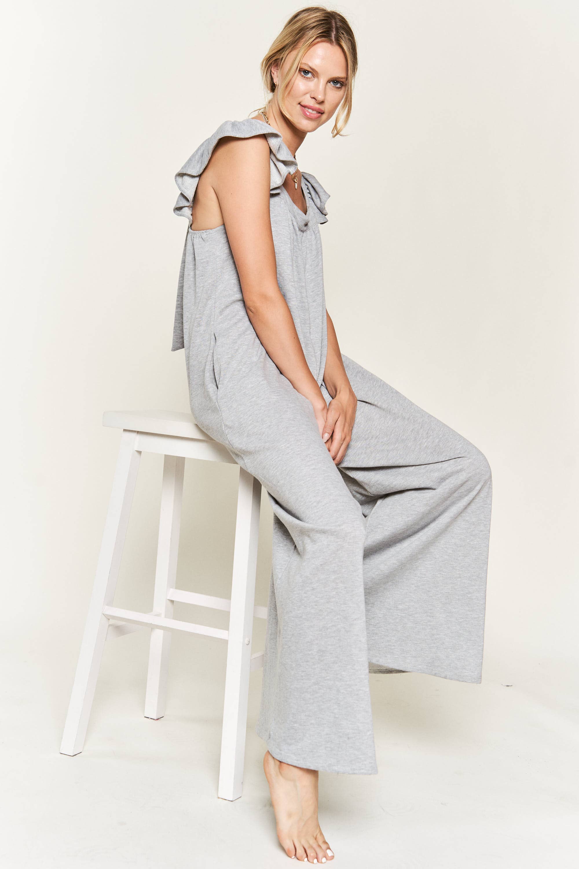 JADE BY JANE - Wholesale Jumpsuit - Women's - Ruffle Knit Maxi Jumpsuit KRJ8050-118