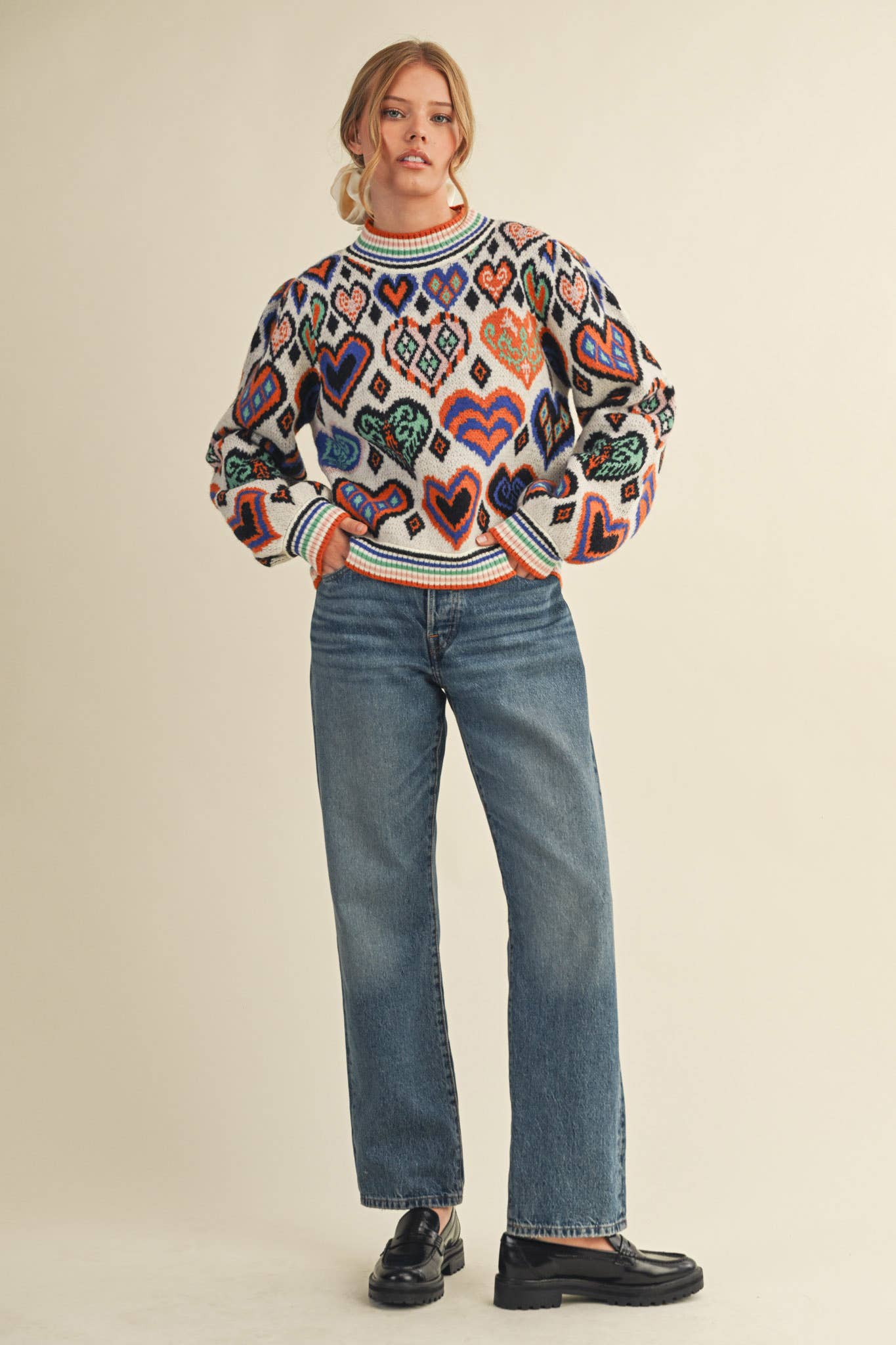 &MERCI - Wholesale Knit Sweater - Women's - HEART PATTERN PULLOVER SWEATER MSW1091333