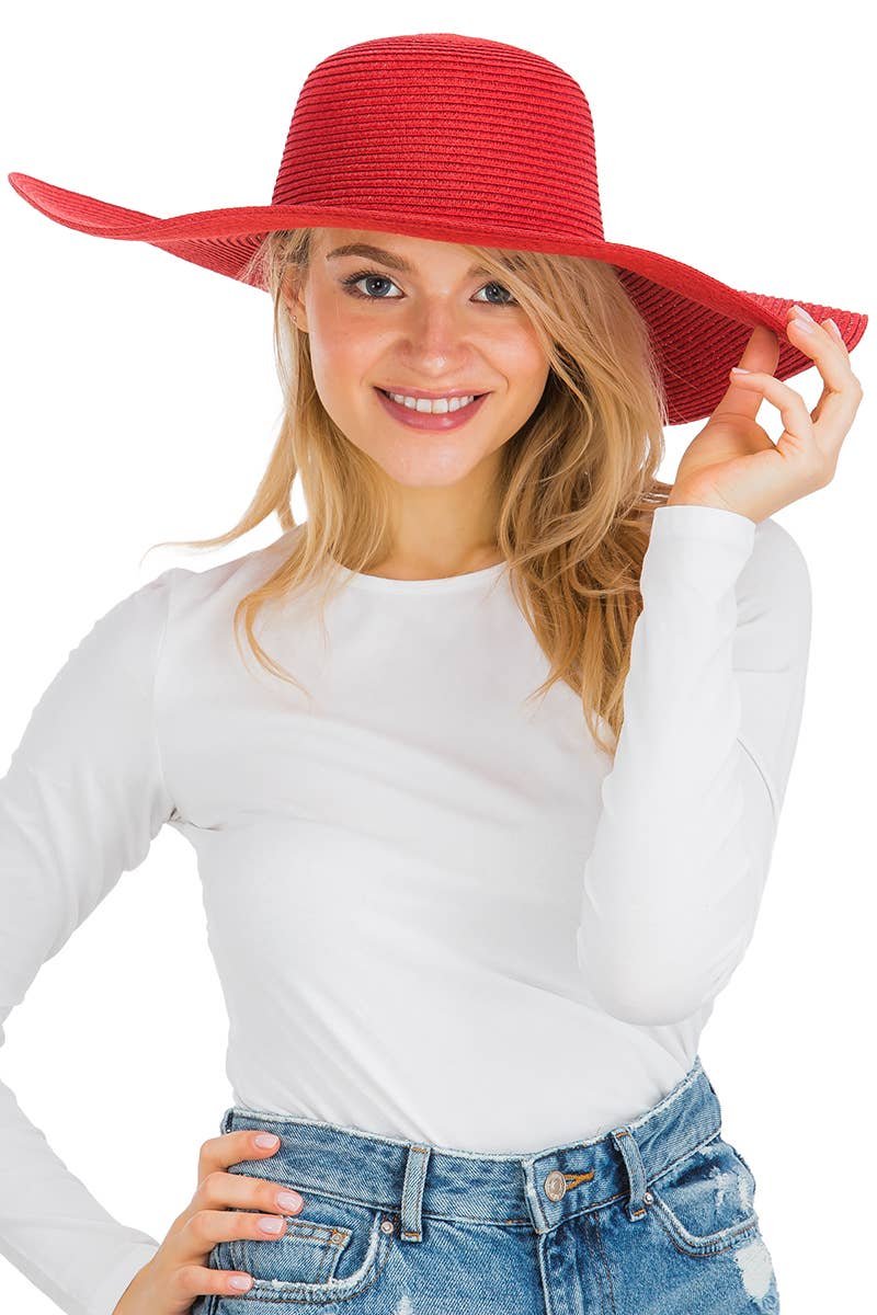Cap Zone - Venta al por mayor Sombrero de paja - Mujer - Sombrero de sol de paja con tejido apretado, color sólido y ala ancha flexible54