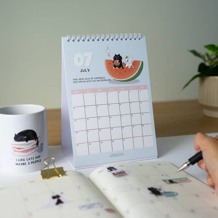 Moonaries illo - Wholesale Calendar - Cute Black Cat Desk Calendar 2026 - A5 portrait16
