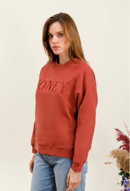 MOOYA - Wholesale Sweatshirt - Women's - Plain cotton sweatshirt with round neck embroidery HONEY - M2191