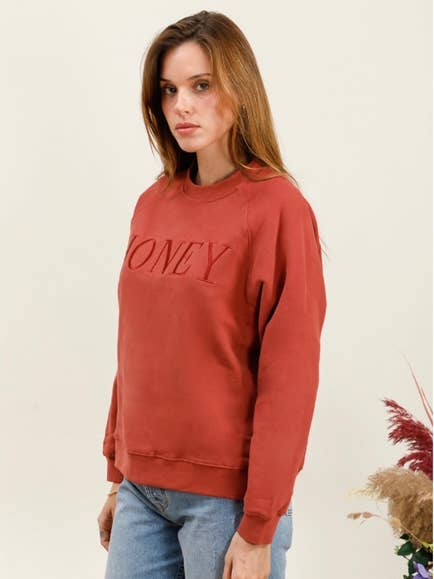 MOOYA - Wholesale Sweatshirt - Women's - Plain cotton sweatshirt with round neck embroidery HONEY - M2191