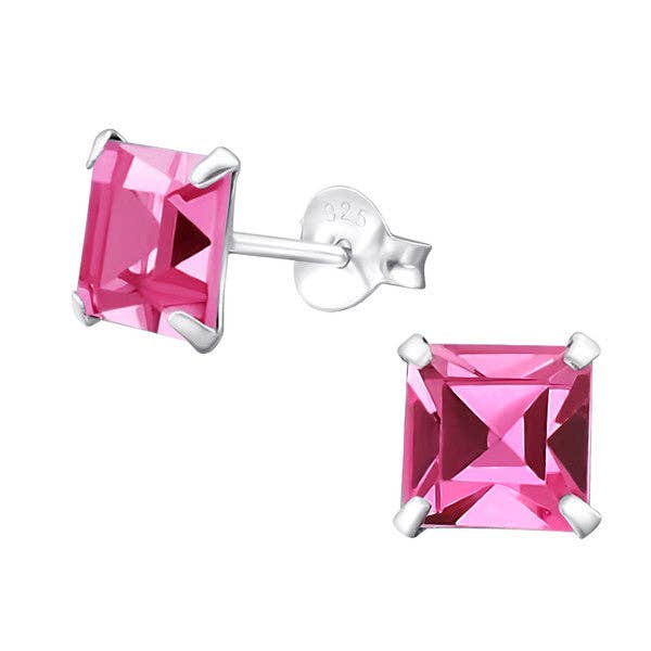 Kvinnors glänsande fyrkantiga örhängen med glitter, rosa sterlingsilver 925 för wholesale av LIV & LENN