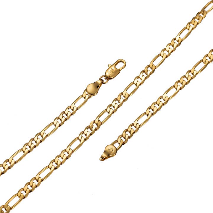 Aim Eternal - Wholesale Link & Chain Necklace - 24K Gold Filled 4mm Flat Figaro Chain GF Finished Necklace 20