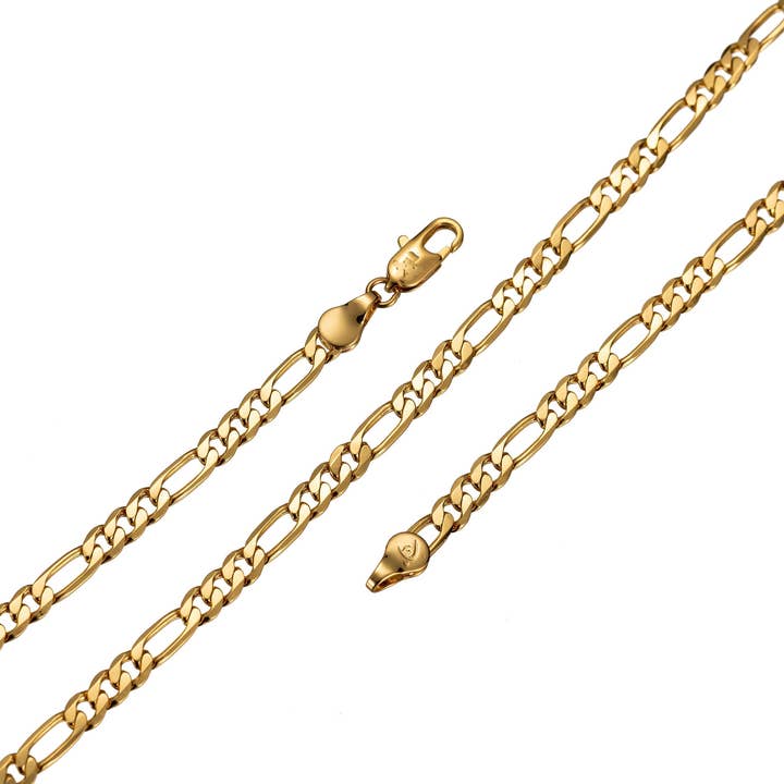 Aim Eternal - Wholesale Link & Chain Necklace - 24K Gold Filled 4mm Flat Figaro Chain GF Finished Necklace 2