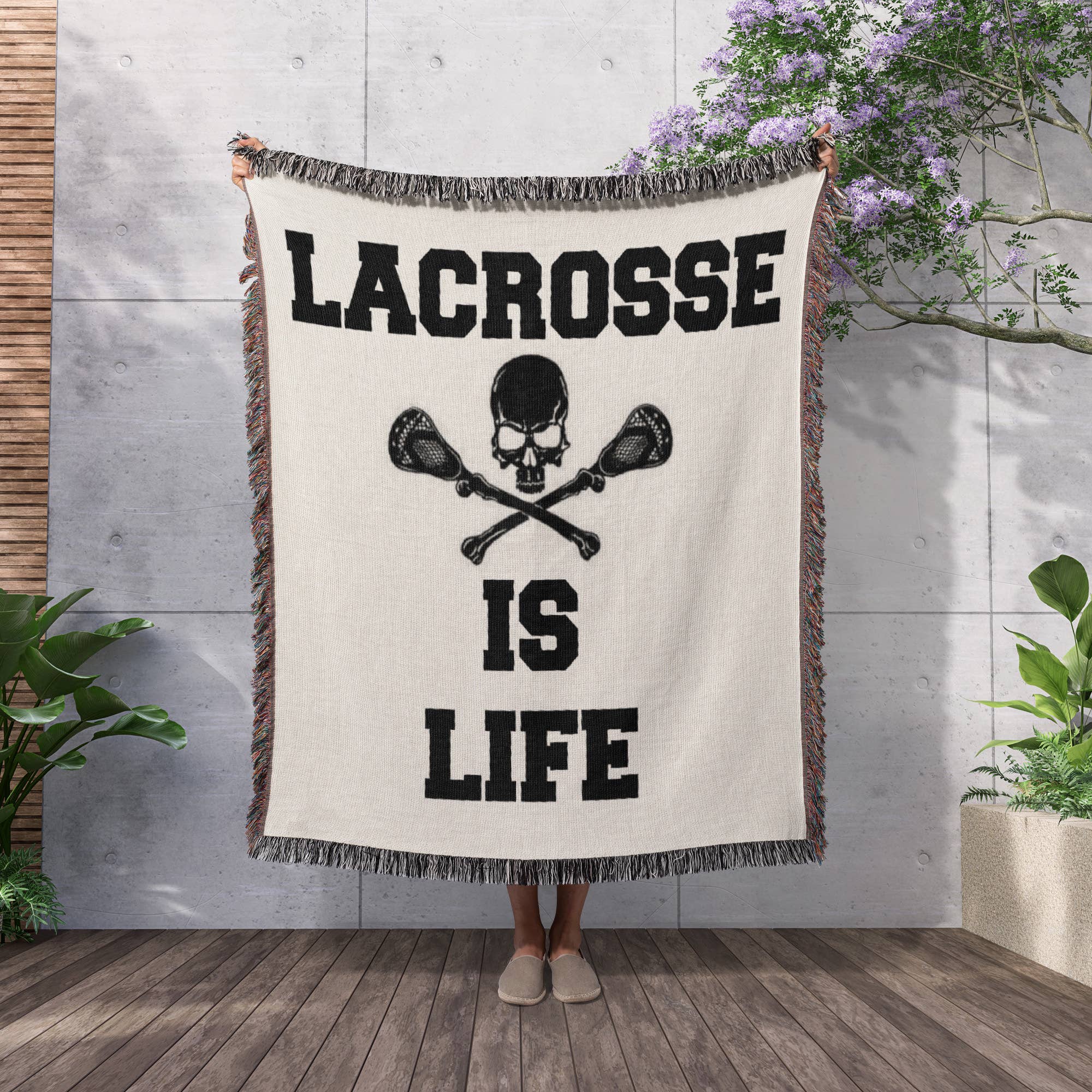 3dRose - Wholesale Throw Blanket - 3dRose, Lacrosse is life picture of black skull and lacrosse sticks, Blanket2