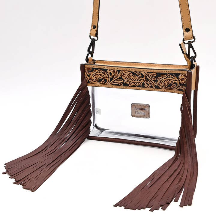 LS Western - Wholesale Crossbody Bag - Women's - ADBGZ876 Clear Stadium Fringe Crossbody Bag | Hand-Tooled Leather by American Darling