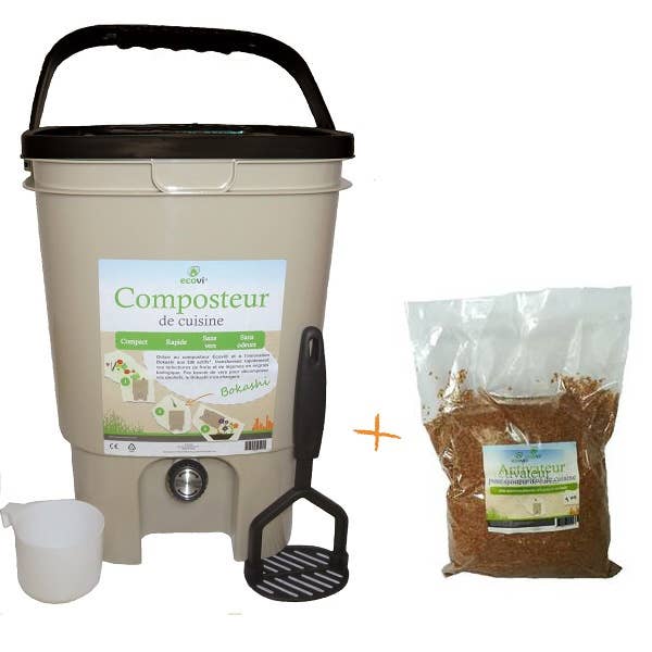 ECOVI - Vente Appareils électroménagers - Composteur de cuisine Ecovi® 20L BOKASHI couvercle Noir