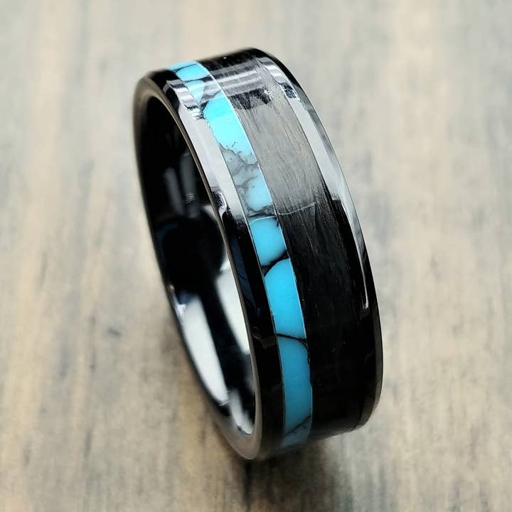 Anneau de respiration turquoise pour la vente par DreamWood Rings