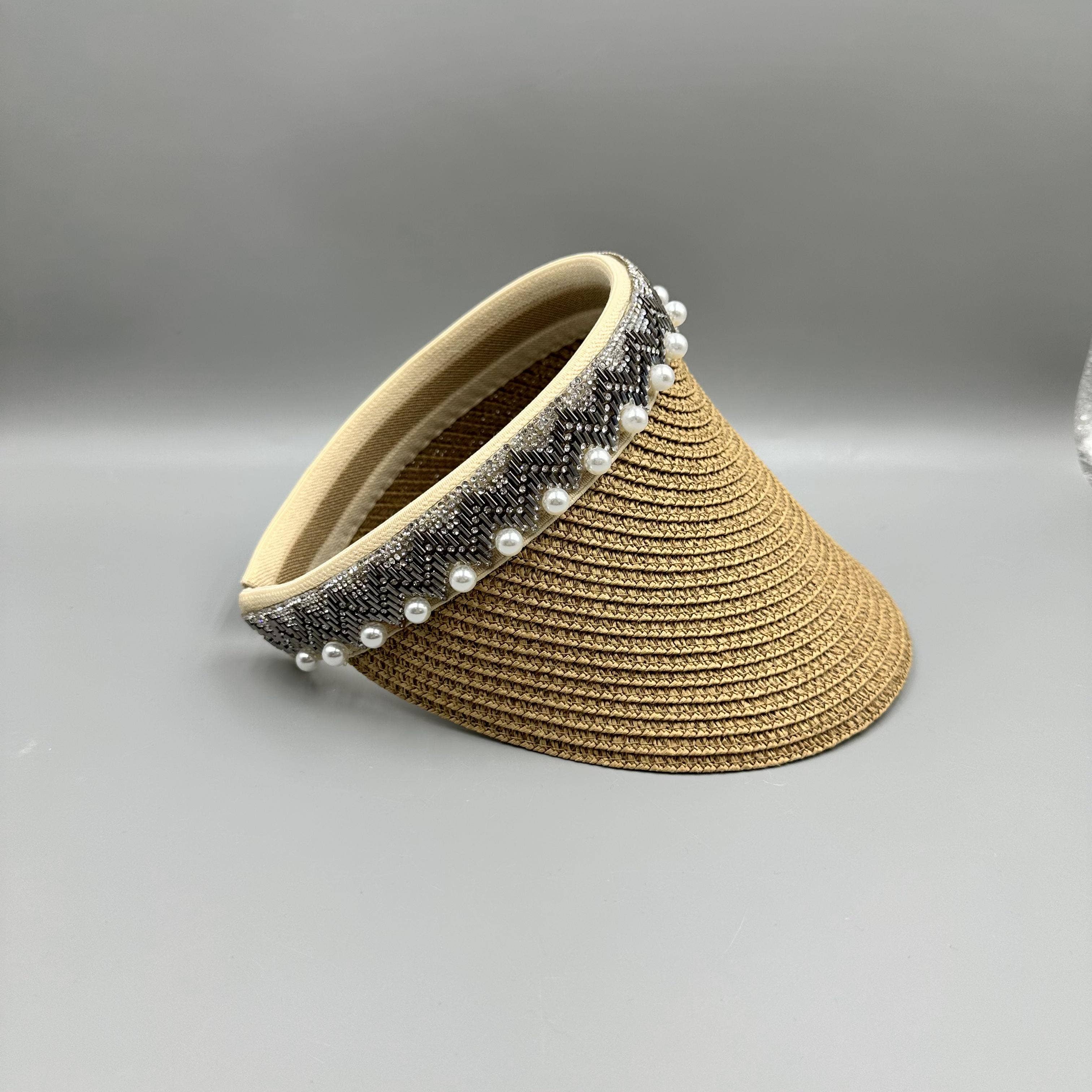 Ole – wholesale Visor – Women's – Straw Hat With Pearl Sun Visor Hat 3