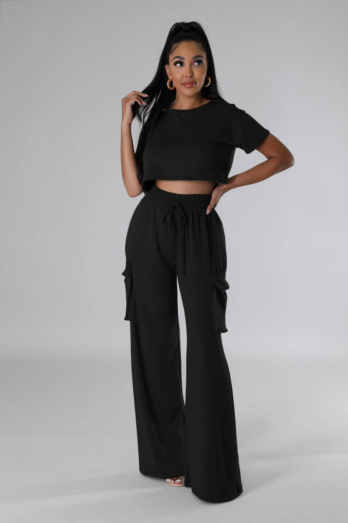 5besties inc - Wholesale Lounge Set - Women's - ROUND NECK CROP TOP & PANTS SET0