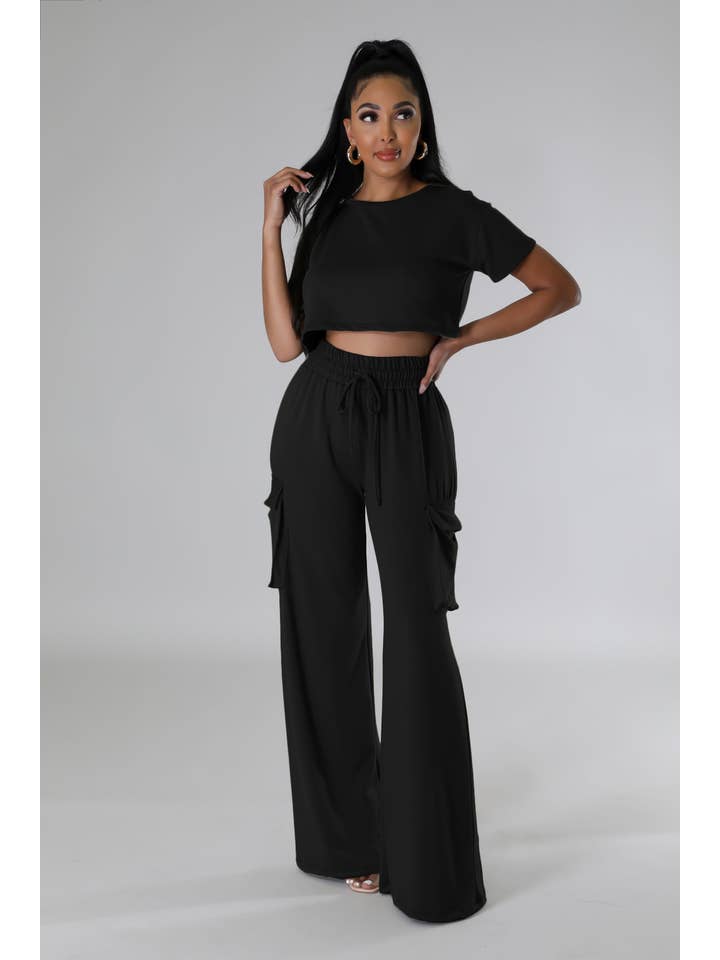 5besties inc - Wholesale Lounge Set - Women's - ROUND NECK CROP TOP & PANTS SET