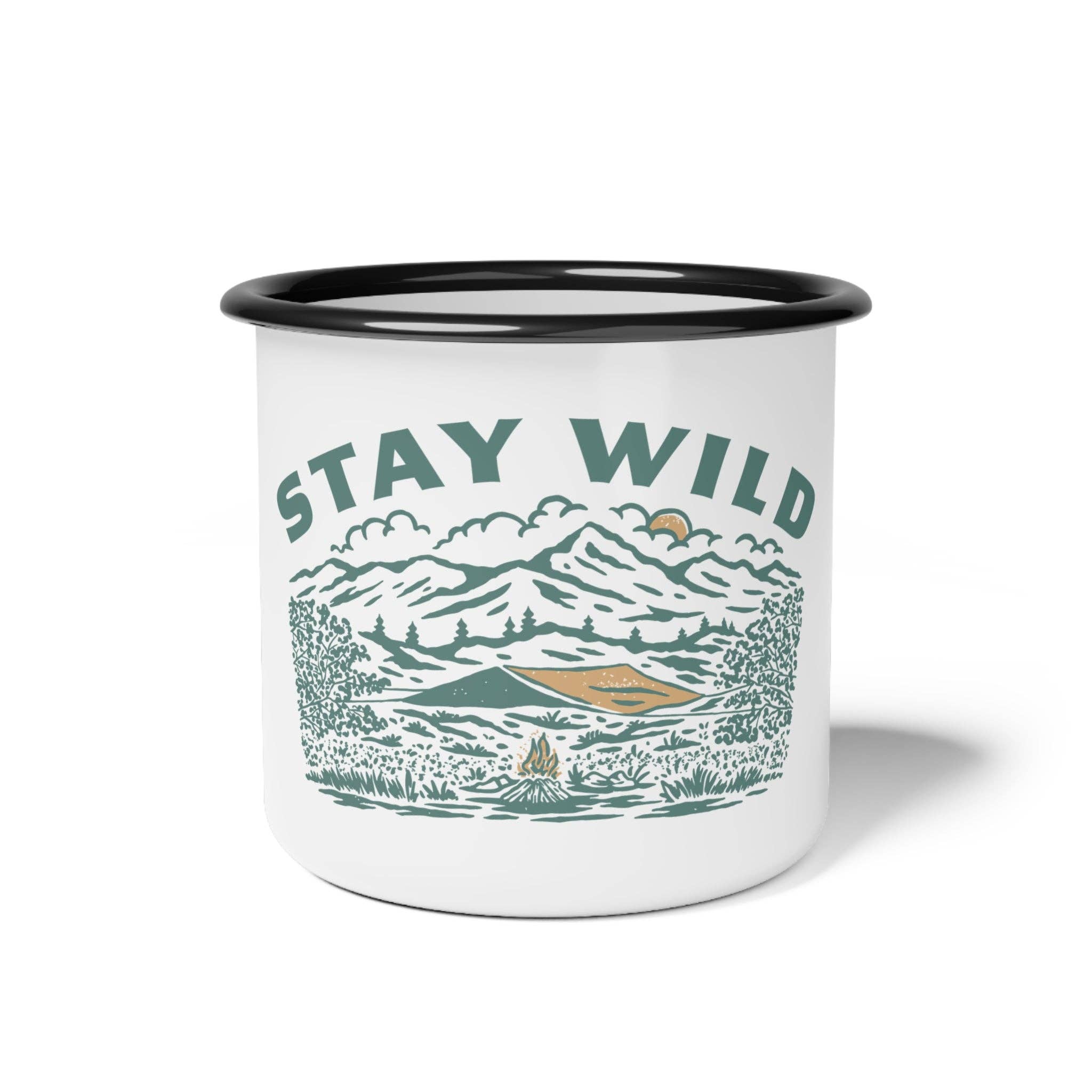 Black Rim Stay Wild | Enamel Camp Cup for wholesale on Faire1