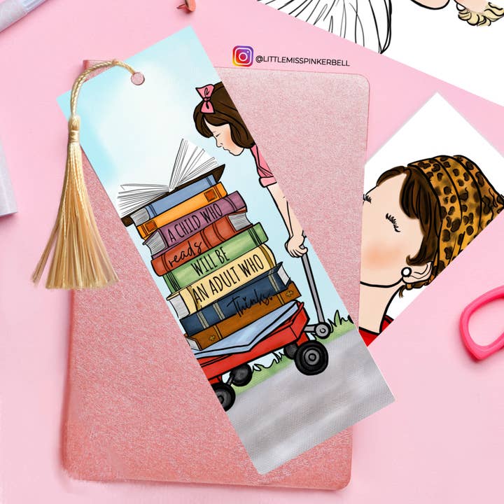 Little Girl Pulling Books- "A Child Who Reads"- Matilda for wholesale by Little Miss PinkerBell
