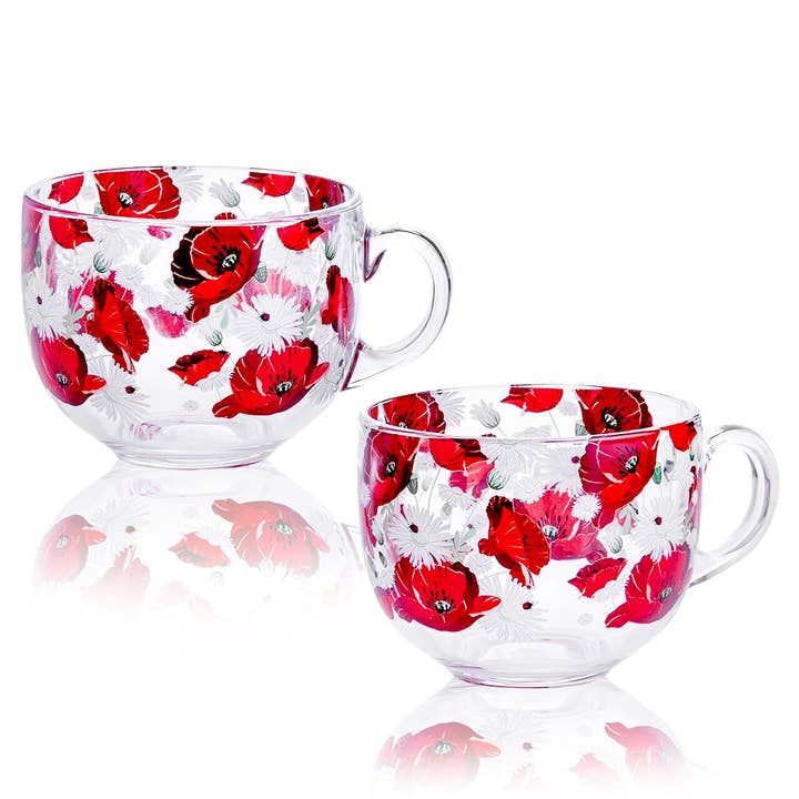 Jumbo Poppies and Daisies Glass Mug Set of 2 for wholesale by STP