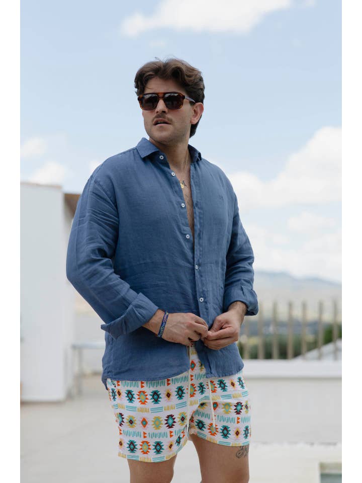 Custi Mikelo: Men's Clothing & Christmas Gifts - Vendita all'ingrosso Camicia button down - Uomo - Camicia blu in lino | Lanzarote1