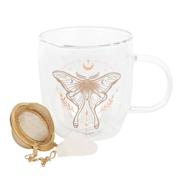 Something Different Wholesale - Wholesale Tea Strainer/Infuser - Luna Moth Double Walled Glass Mug with Crystal Tea Infuser2