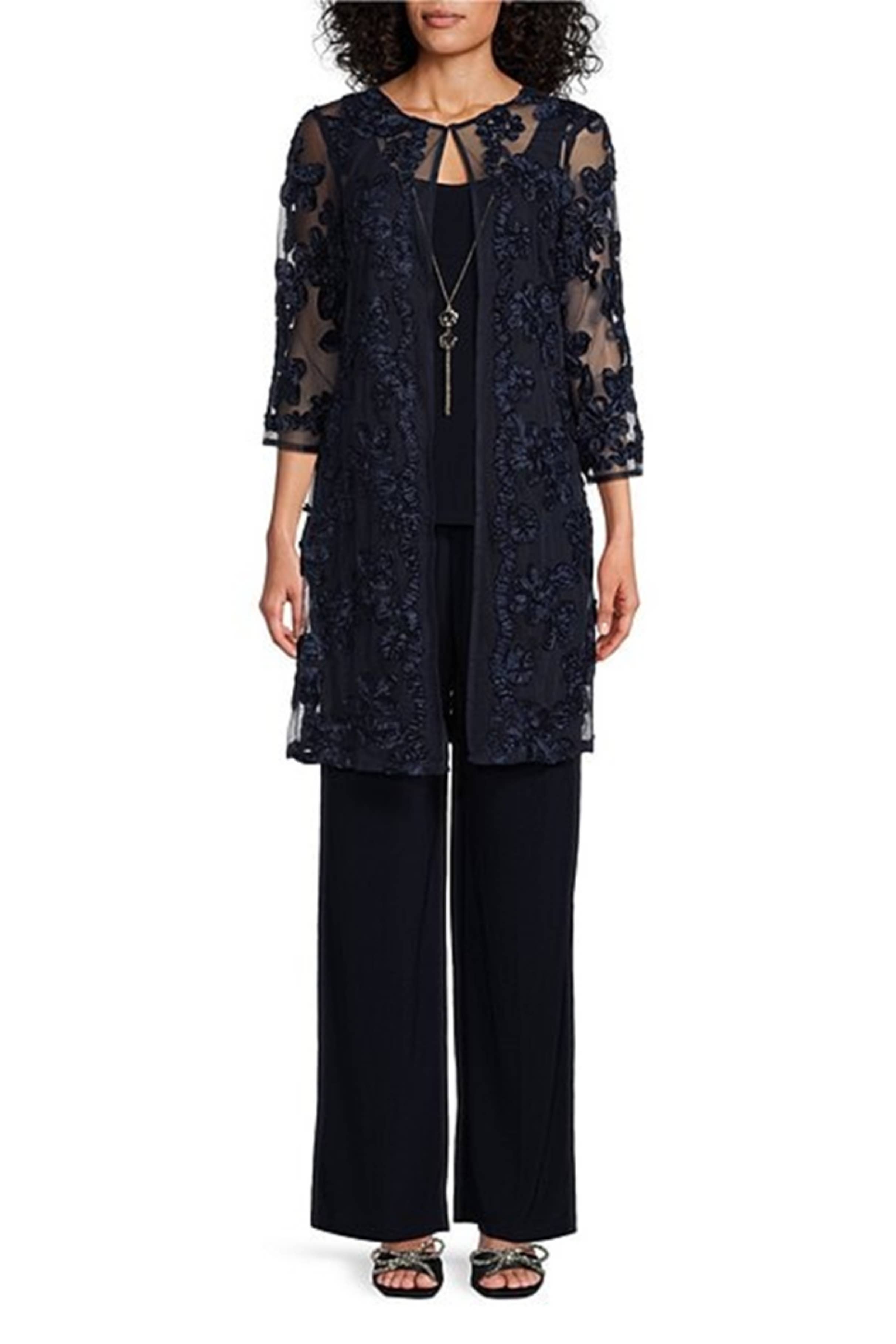 NAVY RM Richards Soutache Embroidered 3-Pc Pants Set for wholesale on Faire