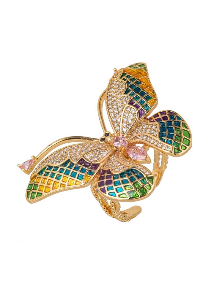 Monarch Rainbow CZ Butterfly Adjustable Ring for wholesale by Eye Candy Los Angeles