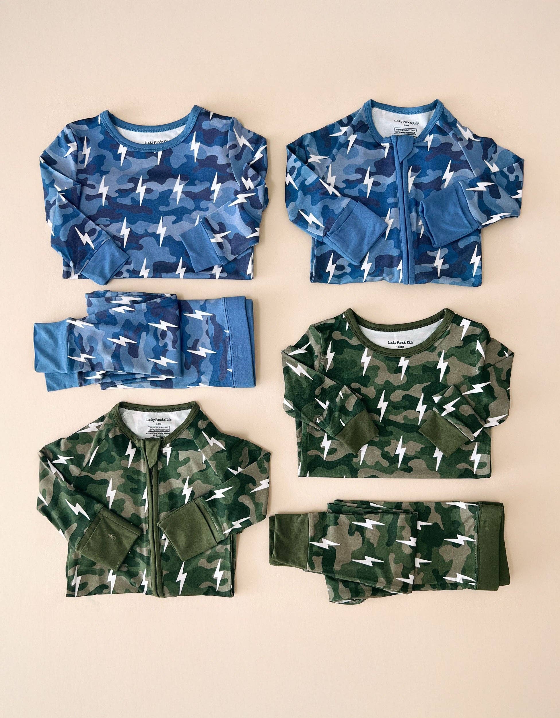 Lucky Panda Kids - Wholesale Sleepwear Set - Kids - Bamboo Two Piece Set | Green Camo Bolts11