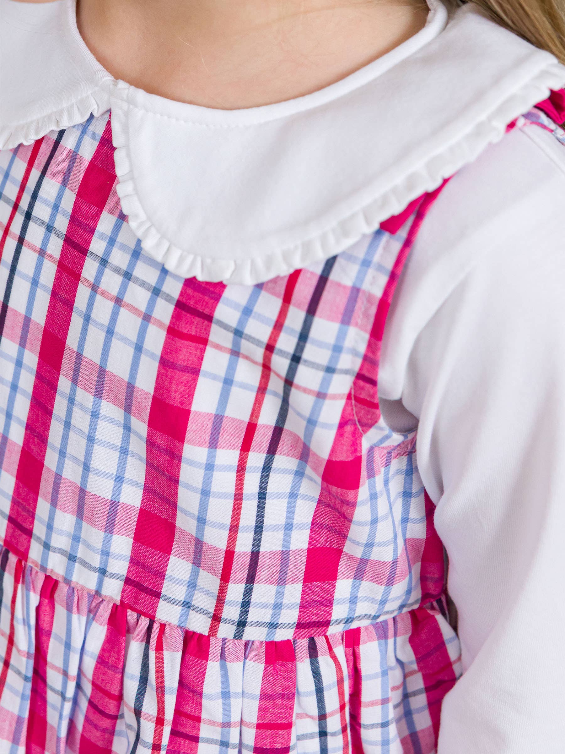 Multi Color Girls Adley Plaid Woven Bow Jumper Dress for wholesale on Faire4