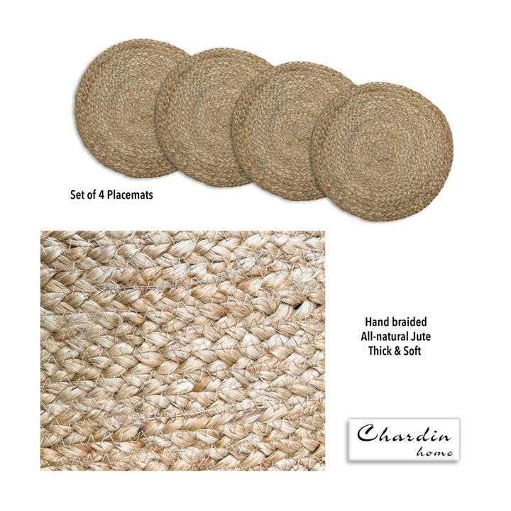 chardin home - Wholesale Placemat - Natural Jute Hand Braided Round Placemats, Set of 4, 14 Inch3