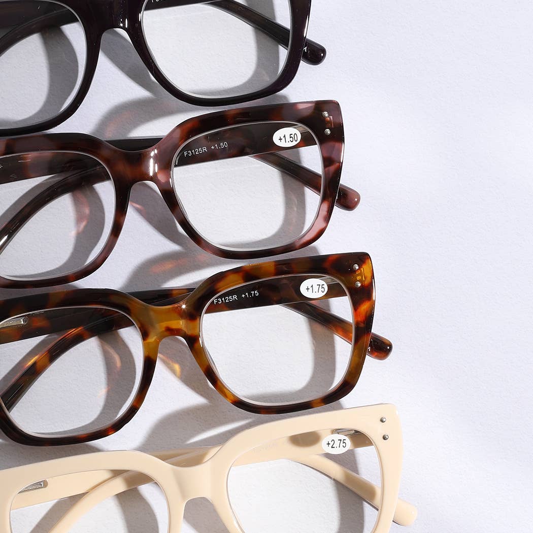 12 ASSORTEREDE FARVER Bred ramme Glitter Side Fashion læsebriller for engroshandel på Faire13