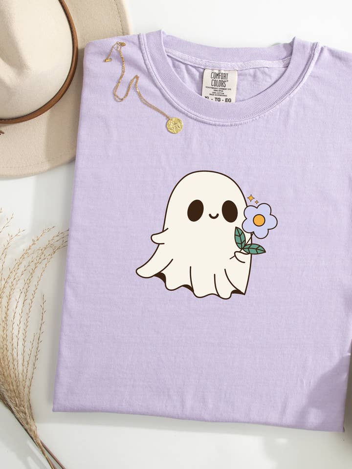 Floral Flower Lilac Orchid Ghost Tshirt Falloween Halloween for wholesale by Fashion Within Boutique