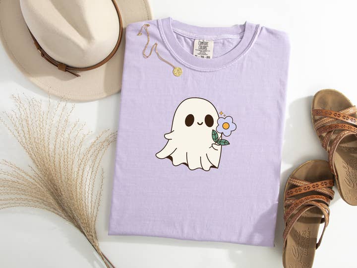 Fashion Within Boutique - Wholesale T-Shirt (Graphic) - Women's - Floral Flower Lilac Orchid Ghost Tshirt Falloween Halloween0