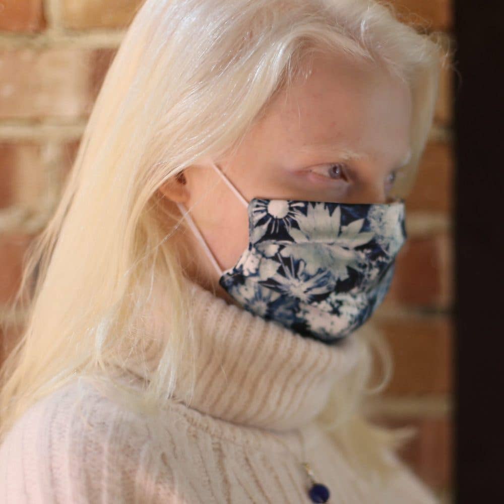 Gillian Arnold – wholesale Protective face mask/shield – Cascades of Blue | Blue & White Floral Face Mask1