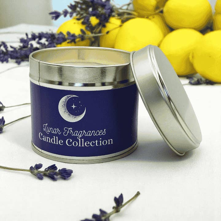 Lemon & Lavender Soy Wax Tin Candle for wholesale by Lunar Fragrances