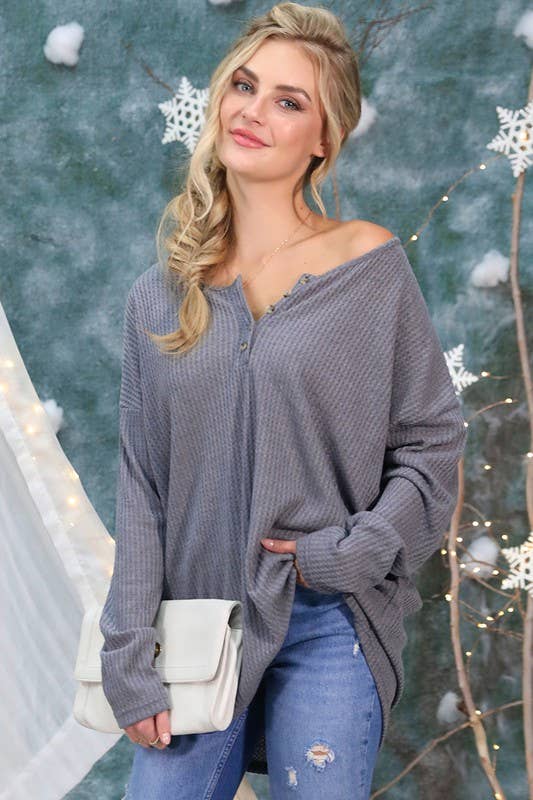 NINEXIS - Wholesale Knit Top - Women's - CWTTL450_BUTTON PLACKET LONG SLEEVE WAFFLE TOP7