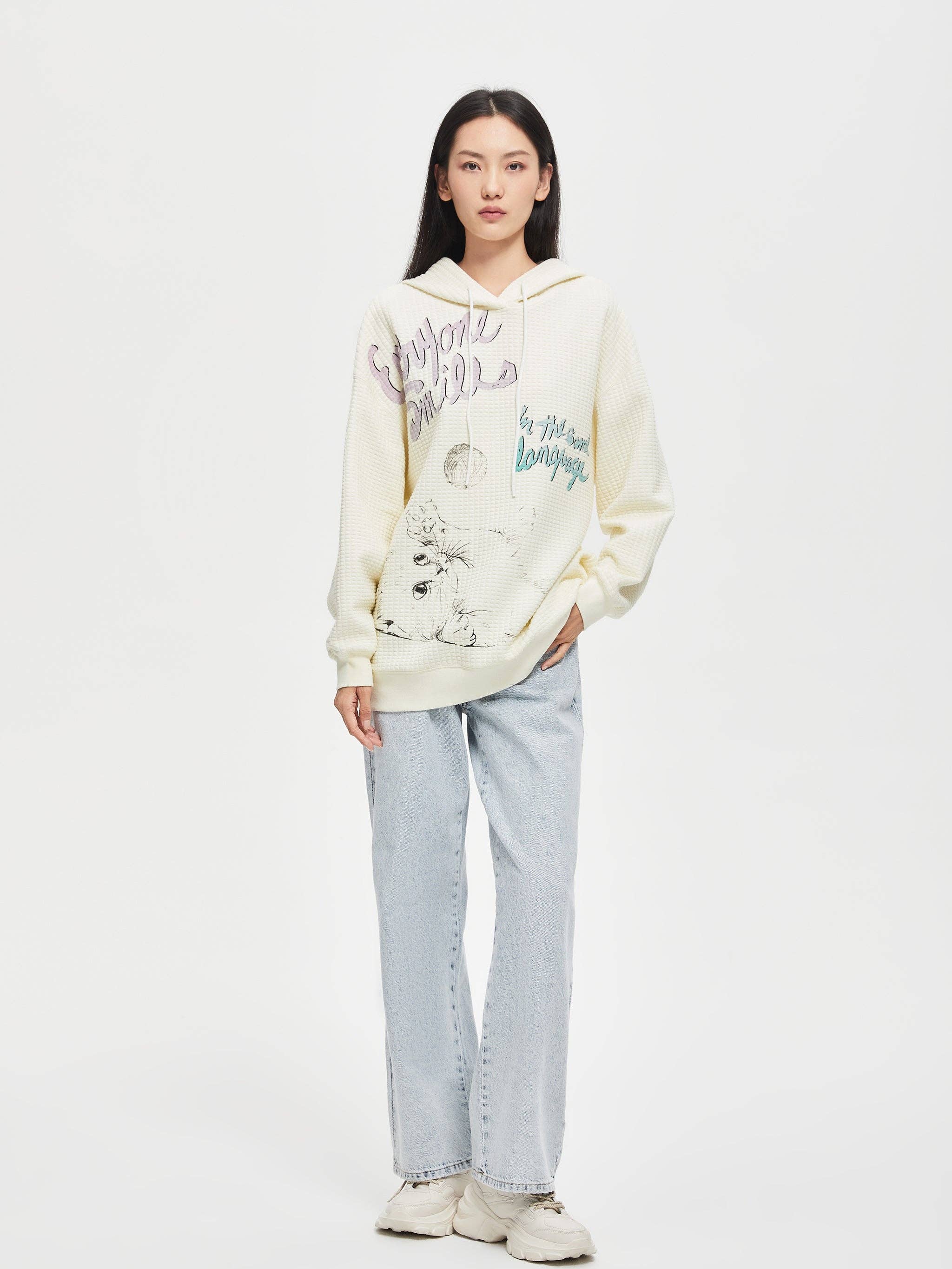 Urlazh - Wholesale Hoodie - Women's - Cat Sketch Hooded Sweatshirt