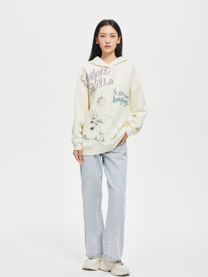 Urlazh - Wholesale Hoodie - Women's - Cat Sketch Hooded Sweatshirt0